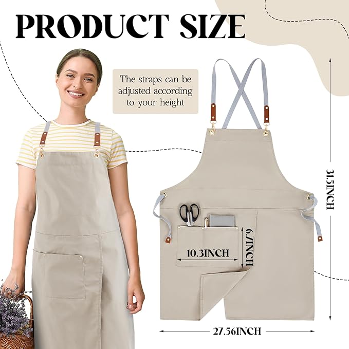 Crossback Pottery Apron Split Leg with Large Pocket Canvas Apron with Adjustable Strap for Art Garden Nail Tech Hairstylist