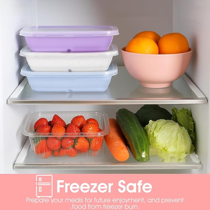 MAQUITA 10PCS Meal Prep Containers 1-Compartment, Wheat Straw Microwave Bento Lunch Box with Lids, Reusable & Stackable Food Storage Containers, Dishwasher Freezer Safe BPA Free