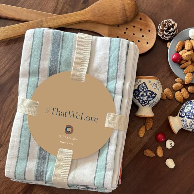 THE COVERS Premium 100% Cotton Kitchen Towels in Pastel Colors | Set of 6 Lavishly Large Towels (20.5”x30.5”) | Handy Hanging Loop for Drying | Elegantly Packaged for Gifting, with a Signature Tote