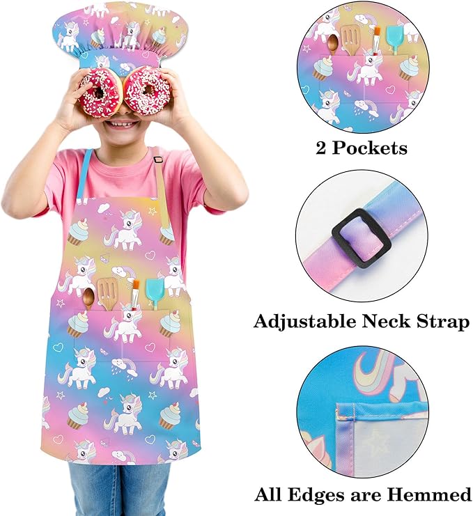 Kids Aprons for Girls Toddler Aprons with Pockets for Kids Cooking Baking Painting Crafting Art Gardening Adjustable