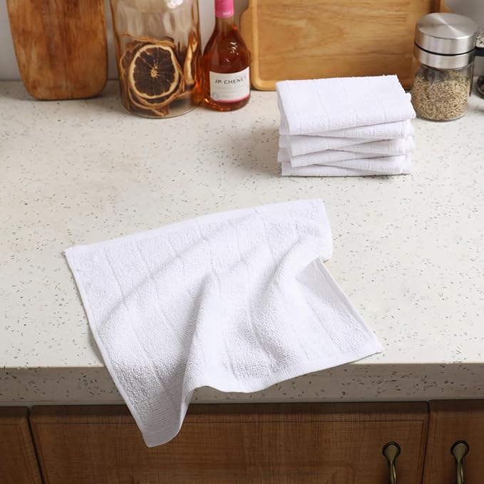 Oeleky Pack of 50 White Kitchen Dish Cloths, Cotton Shop Rags, 11x11 Inches, Absorbent Cleaning Dish Rags for Home and Kitchen (50, White)