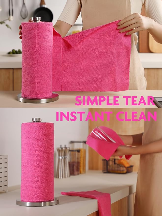 Tear-A-Rag Roll -50 Pack, 12 x 12" Microfiber Cleaning Cloth, Reusable Towels for home, auto and shop (Magenta)