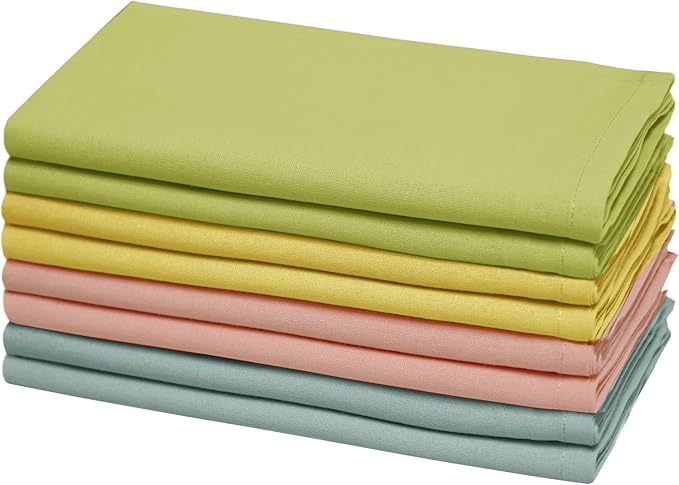 COTTON CRAFT Easter Cloth Napkins - Set of 8 Soft 100% Cotton Assorted Table Napkins - 2 Each in Pink, Blue, Yellow, Green – Reusable Machine Washable Spring Summer Multi-Color Napkins - 17x17