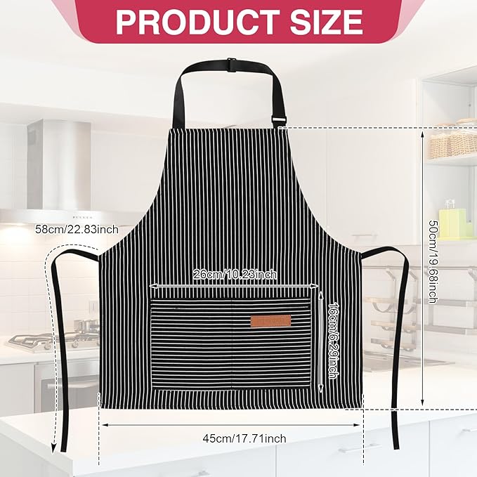 3 Pack Stripes Kids Apron, Adjustable Kids Cooking Aprons with 2 Pockets, Cute Chef Baking Aprons for Boys and Girls