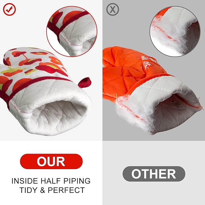 Oven Mitts and Potholders Dish Towles Set 100% Cotton for Perfect for Gifting, Baking, and Everyday Cooking Durable Heat Resistant for Kitchen and Machine Washable (3-Piece Red Flower)