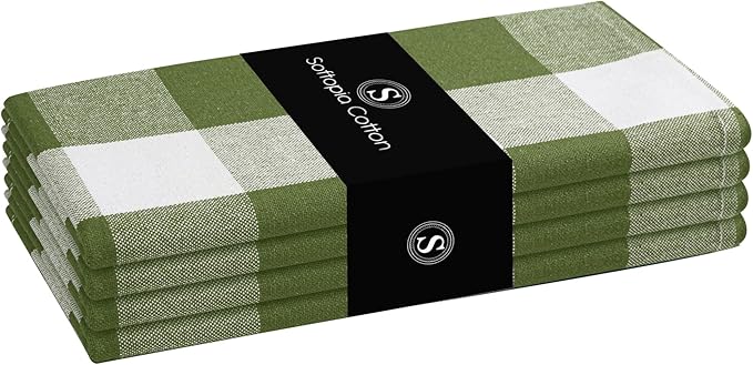 Mint Green Buffalo Plaid Cloth Napkins 4 Pack, 16x16 Inches, 100% Cotton, Washable Checked Table Linen, Rustic Farmhouse Decor for Family Dinner, Easter Brunch, Spring Family Meals