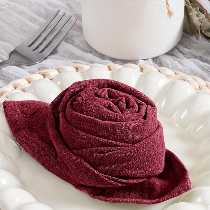 MLMC 4 Pack Burgundy Cloth Napkins Rustic Washable Cotton Linen Napkins Set of 4 17"x17" Reusable Wine Red Dinner Napkins Cloth for Wedding Bridal Baby Shower Table Decor