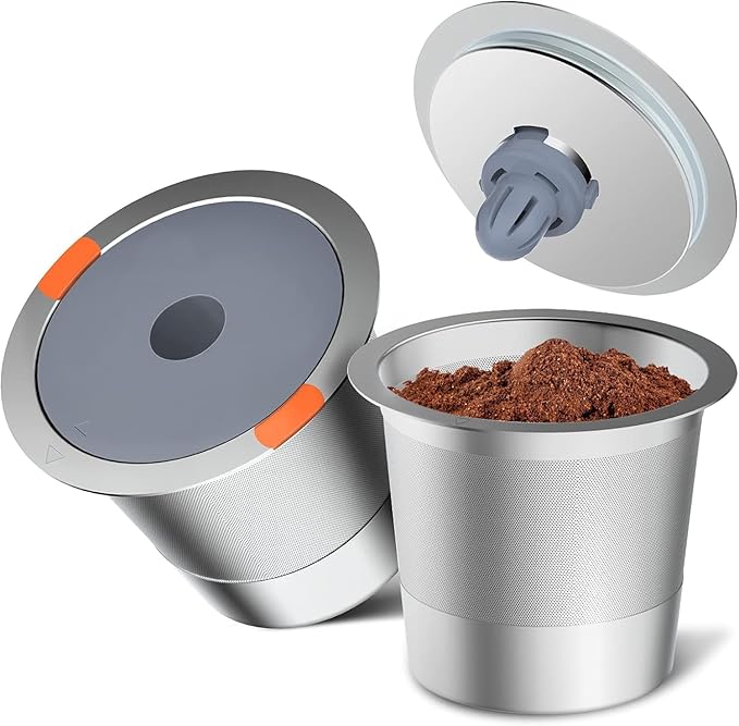 Reusable K Cups for Keurig,Stainless Steel Refillable Coffee Pods Metal K Cup Reusable Coffee Filter for K-Express K-Mini Keurig 1.0&2.0, BPA Free Permanent Coffee Filter(2 Kcups &100 paper filter)