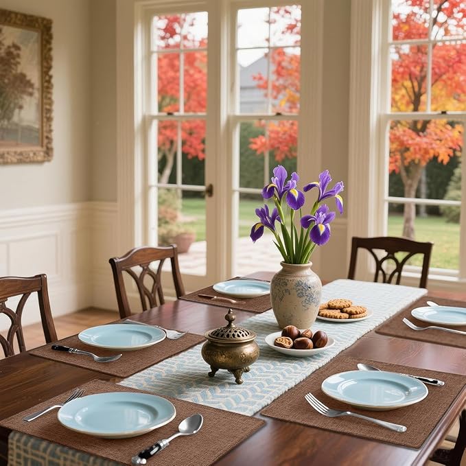 Homaxy Cloths Placemats for Dining Table Set of 4, Heat Resistant Washable Cotton Linen Blend Table Mats, Easy to Clean Place Mats for Indoor Outdoor Party Kitchen Decoration, 13" x 18", Brown