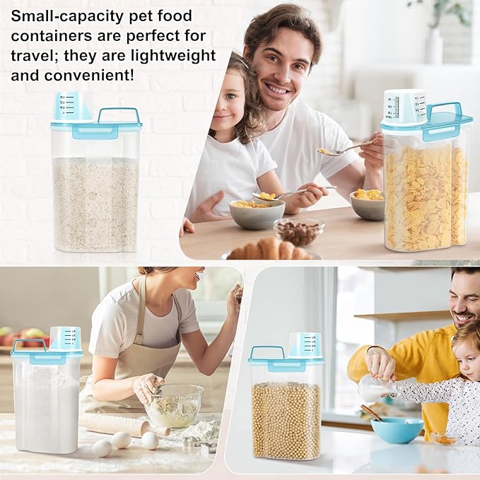 LEAWALK Airtight 3.5LBS Rice/Cereal/Dry Food Storage Container BPA Free, 2.11Qt Clear Plastic Kitchen and Pantry Organization Bin Suitable for Oats, Flour, Sugar, Pasta, Pet Food, etc (Clear Blue)