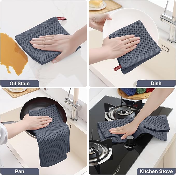 Homaxy 100% Cotton Kitchen Towels and Dishcloths Set, 12 x 12 Inches and 13 x 28 Inches, Set of 8 Bulk Kitchen Towels Set, Ultra Soft Absorbent Dish Cloths for Washing Dishes, Mixed Color