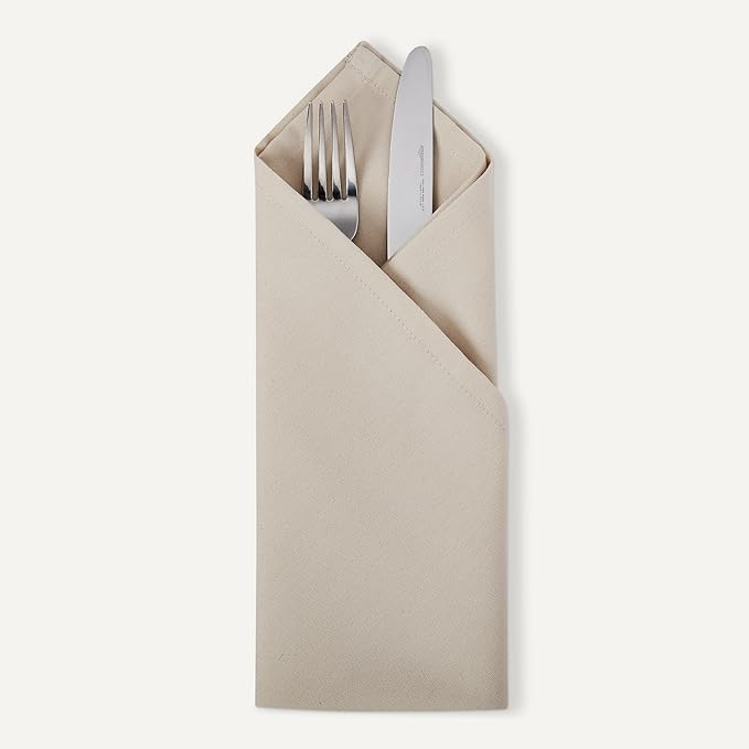 Amazon Basics Reusable Stain and Wrinkle Resistant Cloth Napkins, 17 x 17 inches, Beige, 12-Pack