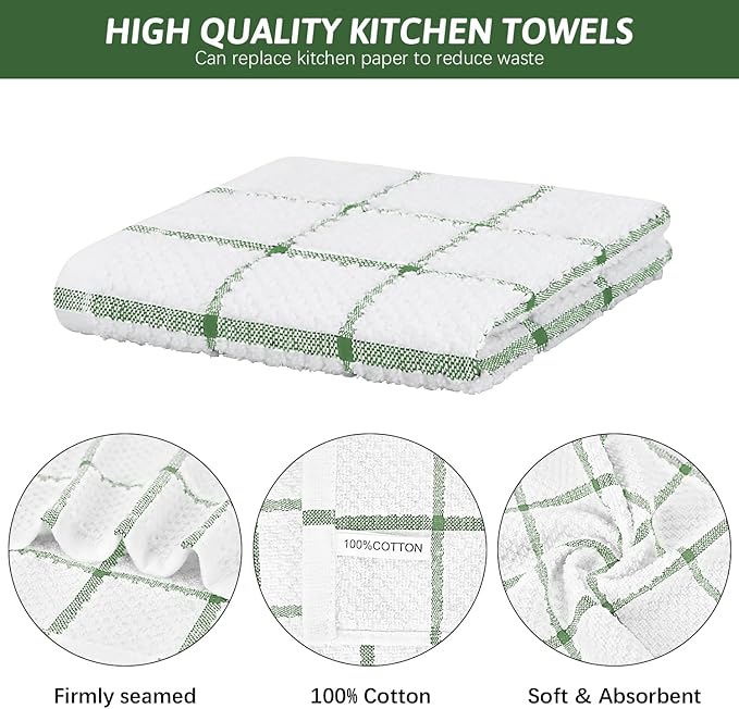 Nialnant 8 Pack Dish Cloths for Washing Dishes, 100% Cotton Reusable Cleaning Rag, Quick Drying Dish Towels for Kitchen,12x12 Inches,Green