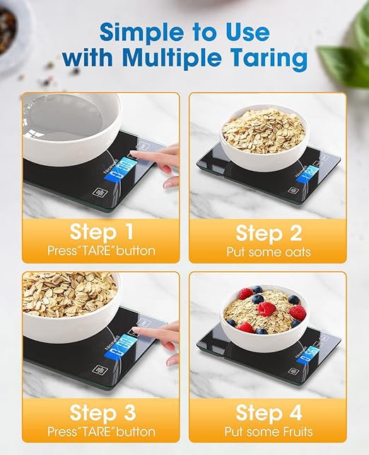 Nicewell Food Scale Digital Weight Grams and oz, 22lb Kitchen Scale for Cooking Baking, 1g/0.1oz Precise Graduation, Sleek Tempered Glass Platform