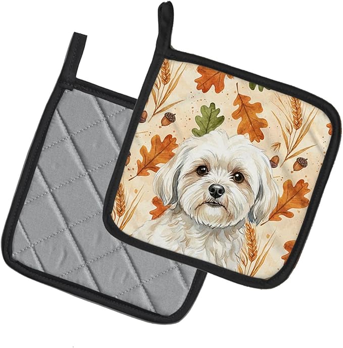 Caroline's Treasures White Lhasa Apso Heirloom Fall Pair of Pot Holders Pair 7.5x7.5 Quilted Insulated Hot Pads Decorative Kitchen Gift Made in USA