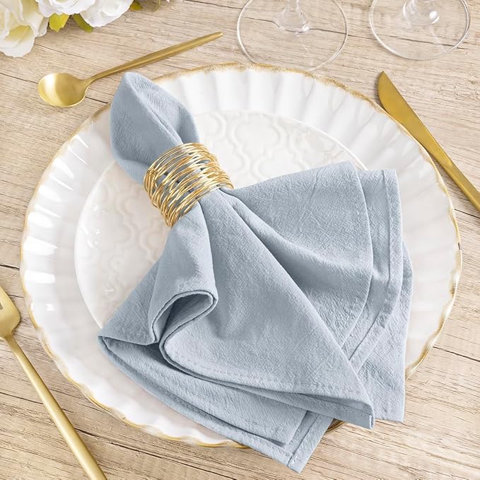 MLMW Silver Blue Linen Cloth Napkins Set of 6 Spring Easter Cotton Napkins Cloth Bulk Washable Dinner Napkins 16"×16" for Wedding Party Baby Bridal Shower Birthday Table Decor
