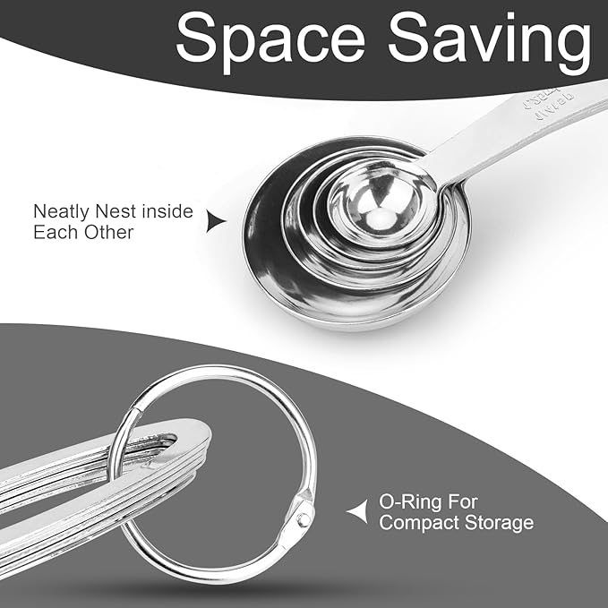 5pcs Measuring Spoon Set, Heavy Duty Stainless Steel Measuring Cups for Cooking Baking, Tablespoon Teaspoon for Dry or Liquid Ingredients, Fits in Spice Jar, 1/4 1/2 1 tsp, 1/2 1 tbsp