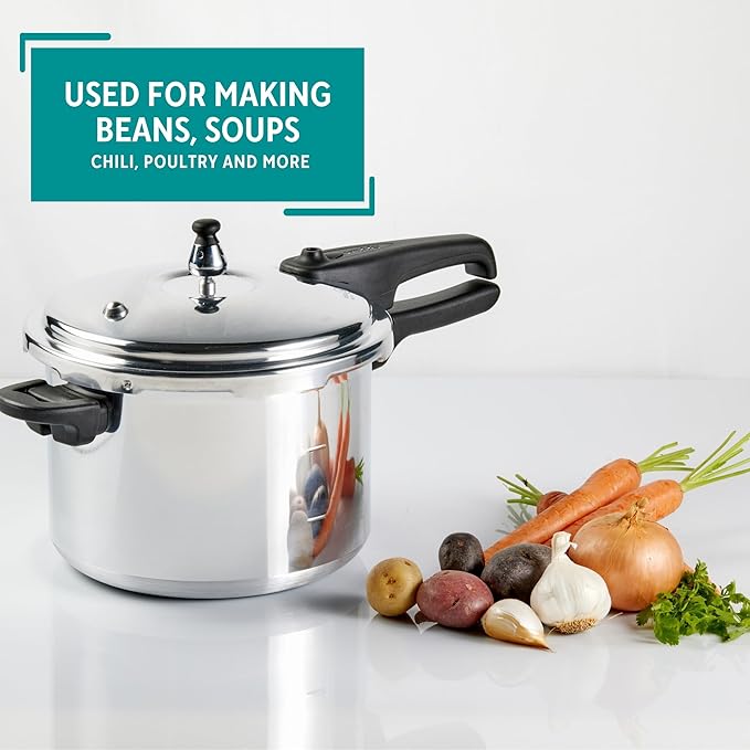 Mirro 92160A Polished Aluminum 10-PSI Pressure Cooker Cookware, 6-Quart, Silver -