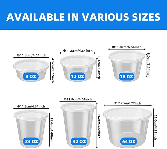 Plastic Deli Containers with Lids, 48 Sets 32oz Leakproof Soup Storage Containers for Family Soup & Leftovers, Round Meal Prep Cups, BPA Free, Microwave/Freezer/Dishwasher Safe
