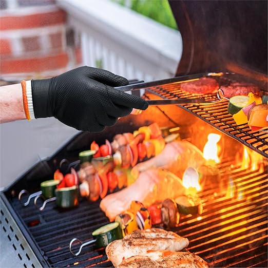 ANBOSON BBQ Gloves for Cooking Baking Grilling, 100 Count Disposable Nitrile Gloves and 4 Count Cotton Glove Liners Washable (10mil Nitrile, X-Large)
