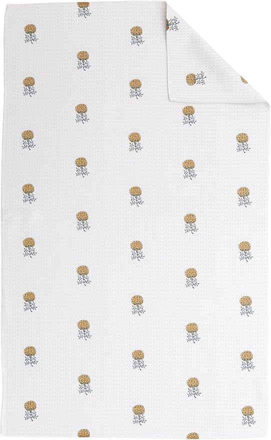 Premium Kitchen Tea Towel | Microfiber Waffle Weave | Quick Dry | Super Absorbent | Double-Sided Designer Prints | 2 Pack (Marigold)