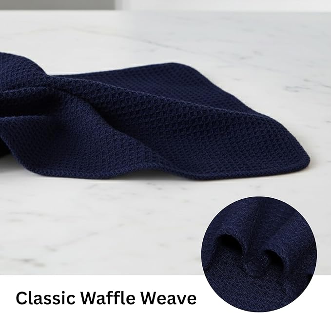 PurpleEssences Dish Cloths and Dish Rags - 6 Pack Waffle Weave Solid Kitchen Dish Wash Cloths, 100% Cotton, 12x12 Inches, Ultra Soft Absorbent Quick Drying - Spring Easter Summer - Navy Blue