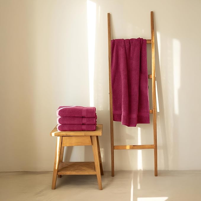 SALBAKOS 100% Turkish Cotton Bath Towel Set of 4 27x54 inch | Heirloom Quality | Hotel & Spa Collection | Ultra Soft, Super Absorbent, Long Lasting Bath Towels | Made in Turkey (Wine, 4 Bath Towels)