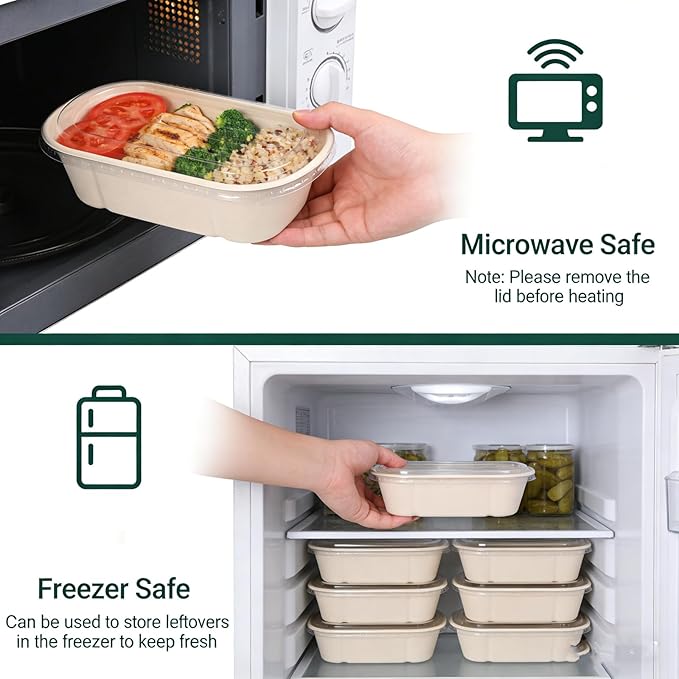 50 Pack Disposable Meal Prep Containers, 23oz Take Out Food Containers with Lid, Microwave Safe Bagasse To Go Paper Bowls Soup Serving Bowls for Salad, Leftovers, Lunch