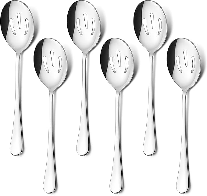 HaWare Serving Slotted Spoons X 6, 9.8 inches Large Size Stainless Steel Spoon Service for Home, Elegant Design for Kitchen/Buffet/Party, Mirror Polished and Dishwasher Safe(6 Pack)