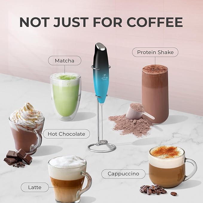 Zulay Kitchen Powerful Milk Frother Wand With 4 AA Duracell Batteries - Ultra Fast Handheld Drink Mixer - Electric Whisk Foam Maker for Coffee, Lattes, Cappuccino, Matcha & Creamer - Marine