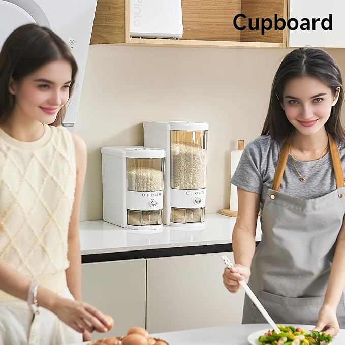 Rice Dispenser 10 lbs | Large Rice Storage Container for Kitchen&Pantry - Space-saving, Moisture & Pest-proof, BPA-Free - Dry Food Dispenser with One-Touch Dispenser & Measuring Cup for Families