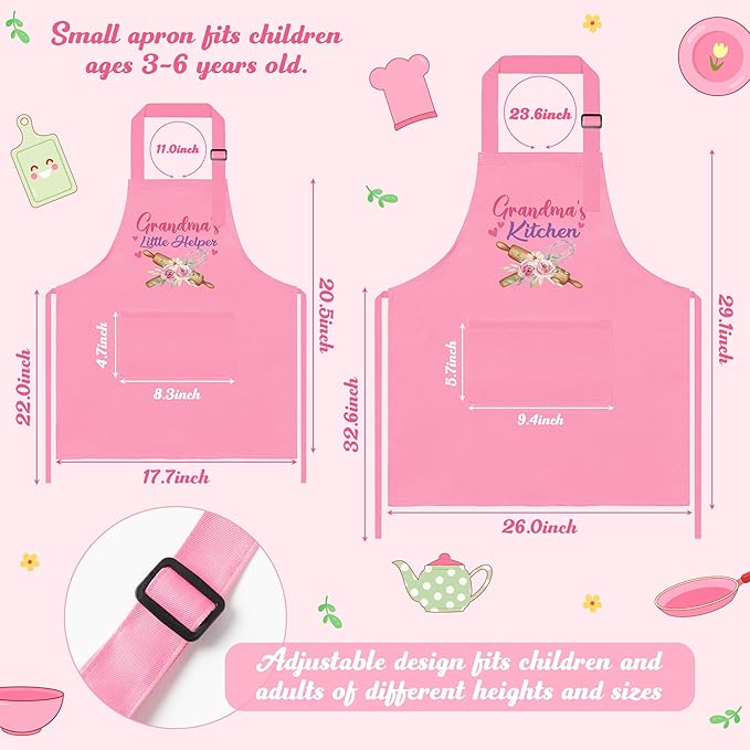 R HORSE 2Pcs Adults Kids Matching Apron Set Grandma and Me Adjustable Kitchen Apron with 2 Pockets Matching Gift for Grandma and Granddaughter Cooking Baking Painting Training Back to School Gifts