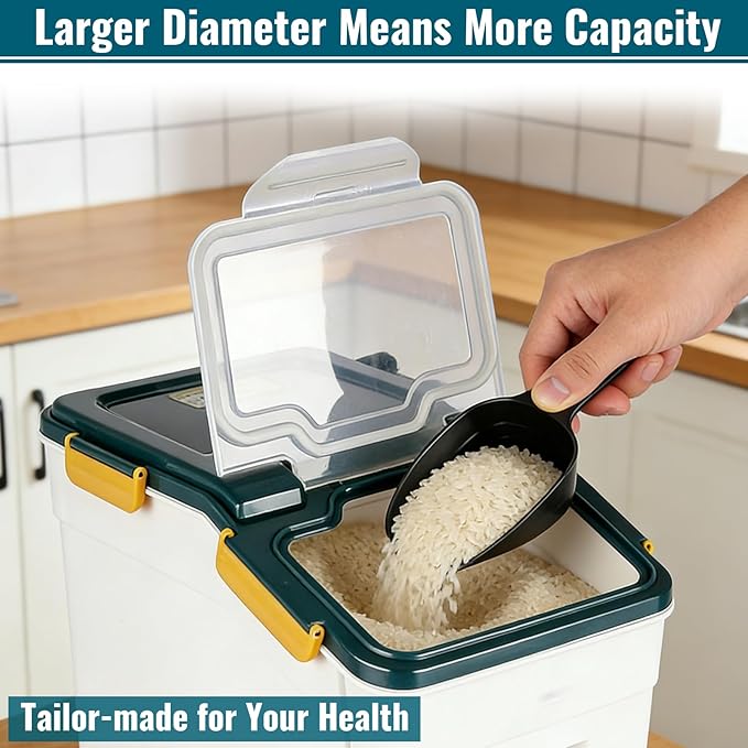2 Pack Rice Container 25 lbs Large Bulk Flour Sugar Storage Holdhouse Plastic Grain Cereal Dry Goods Bin with Spoon and Measuring Cup for Kitchen Pantry Organization - Blue