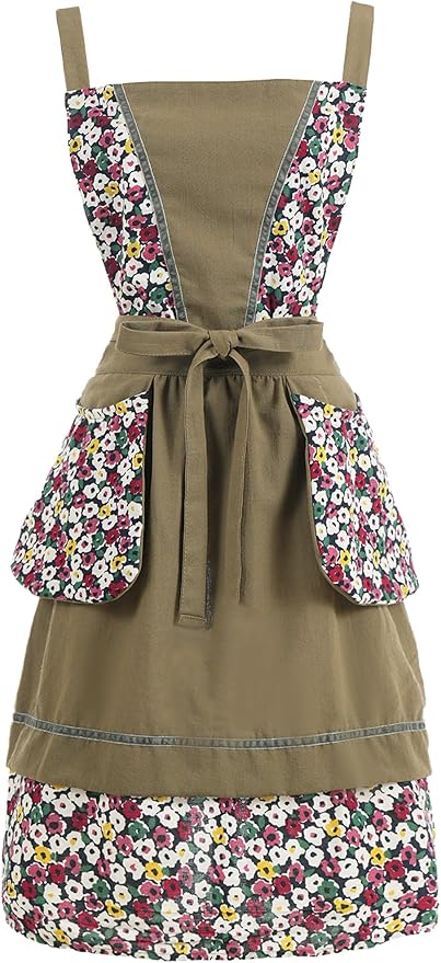 Pinknoke Kitchen Aprons for Women with Pockets Cute Vintage Chef Pinafore Apron for Gardening Cooking Baking Painting