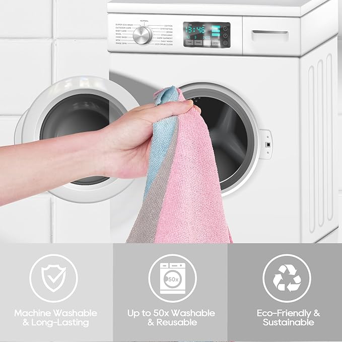 HONOVA Microfiber Cleaning Cloth Roll 45 Pack, 12''×12" Reusable Paper Towels, Tear Away Microfiber Towels, Highly Absorbent, All-Purpose Washable Cleaning Rags for Kitchen, Window, Car, Shop (Pink)
