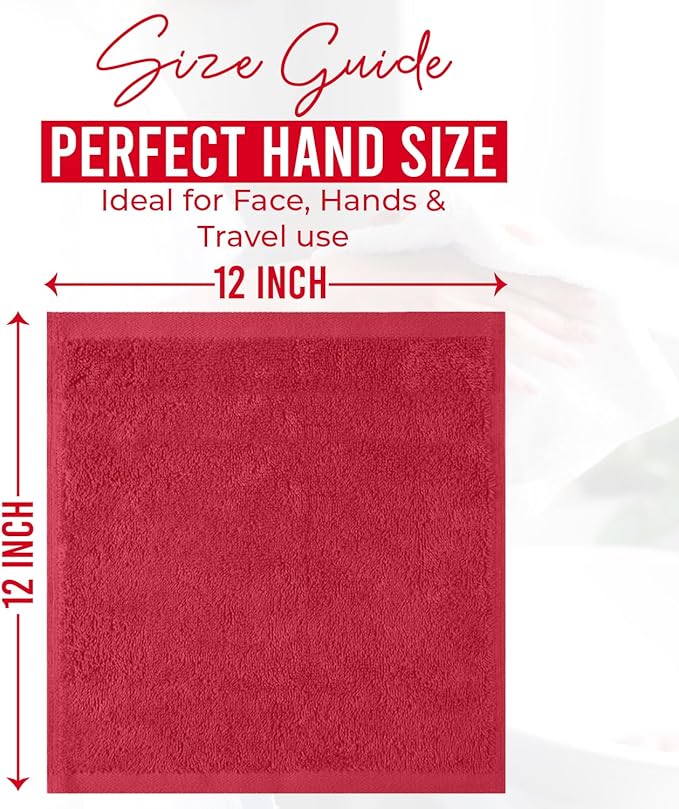 DAN RIVER 12 Pack Wash Cloths for Showering [12x12] - 100% Cotton Washcloths Premium Quality Flannel Face Cloths for Bathroom, Highly Absorbent and Soft Feel Wash Clothes, Red