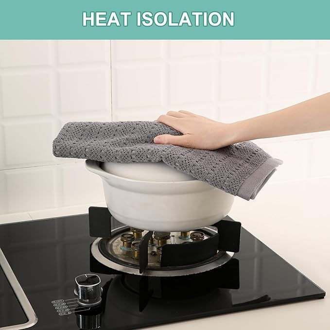 SALAS Kitchen Dish Towels, Bulk Cotton Kitchen Hand Towels, 390 GMS Plaid Dish Cloths Rags for Drying Dishes with Hanging Loop, 16‘’ x 26‘’, 3 Packs, Grey