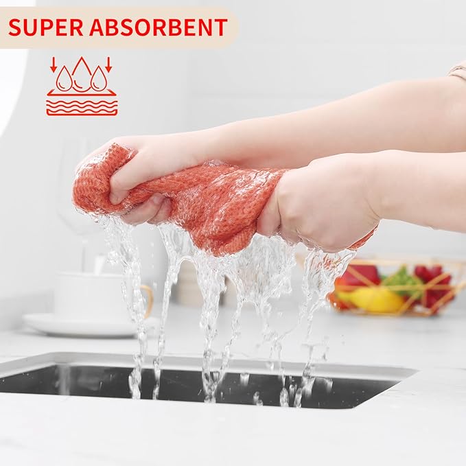Kitinjoy 100% Cotton Waffle Weave Kitchen Hand Towels (13 X 28 Inches, Coral), 4-Pack Super Soft and Absorbent Dish Towel for Drying Dishes