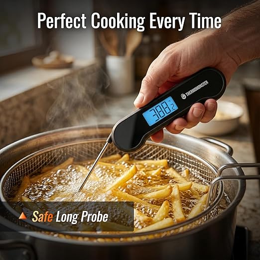 0.5 Sec Instant Read Meat Thermometer Digital with ±0.5℉ Precision, Food Thermometer for Cooking Kitchen Gadgets, Oven Grill Candy BBQ Essentials Accessories, Gifts for Him Dad Men Birthday, Black
