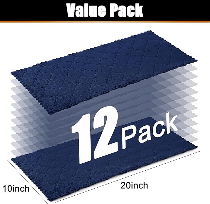 Mordimy 12 Pack Kitchen Towels (20" x 10", Navy Blue & White), Super Soft and Absorbent Dish Towels, Coral Velvet Microfiber Cleaning Cloth, Nonstick Oil Fast Dry Dish Cloths