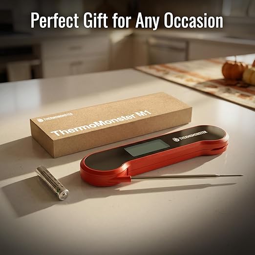 0.5 Sec Instant Read Meat Thermometer Digital with ±0.5℉ Precision, Food Thermometer for Cooking Kitchen Gadgets, Oven Grill Candy BBQ Essentials Accessories, Gifts for Him Dad Men Birthday, Red