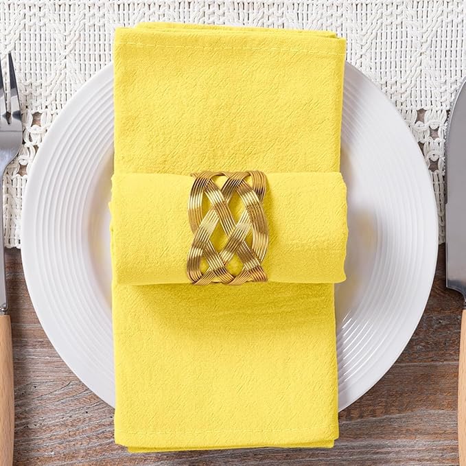 MLMC 8 Pack Yellow Linen Napkins Rustic Washable Cotton Linen Napkins Bulk Set of 8 17"x17" Reusable Dinner Napkins Cloth for Wedding Bridal Shower Gathering Party Everyday Use
