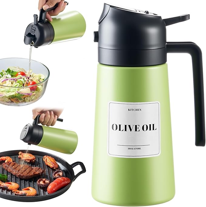 PARACITY 2 in 1 Oil Dipenser Bottle, Stainless Steel (Green-Black)