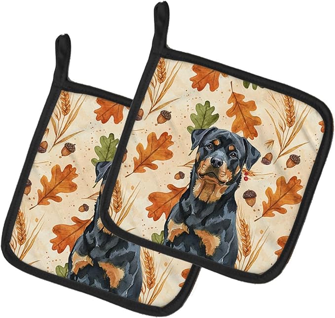 Caroline's Treasures Rottweiler Heirloom Fall Pair of Pot Holders Pair 7.5x7.5 Quilted Insulated Hot Pads Decorative Kitchen Gift Made in USA