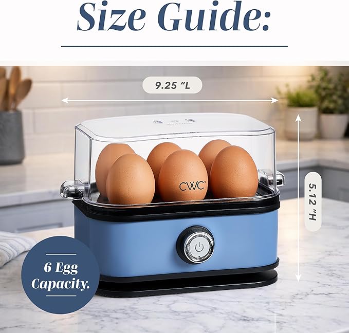 COOK WITH COLOR 6-Egg Capacity Egg Cooker – For Soft, Medium, Or Hard-Boiled Eggs, Rapid Cook Time, Auto Shut-Off & Boil-Dry Protection – Includes Tray, Measuring Cup & Lid – 210W Egg Maker, Navy