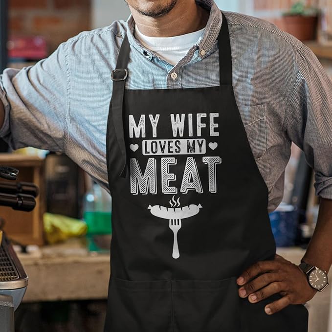 SANDJEST Men's Aprons with Pockets - Funny Aprons for Men BBQ, Kitchen, Cooking - Gifts for Birthday, Birthday