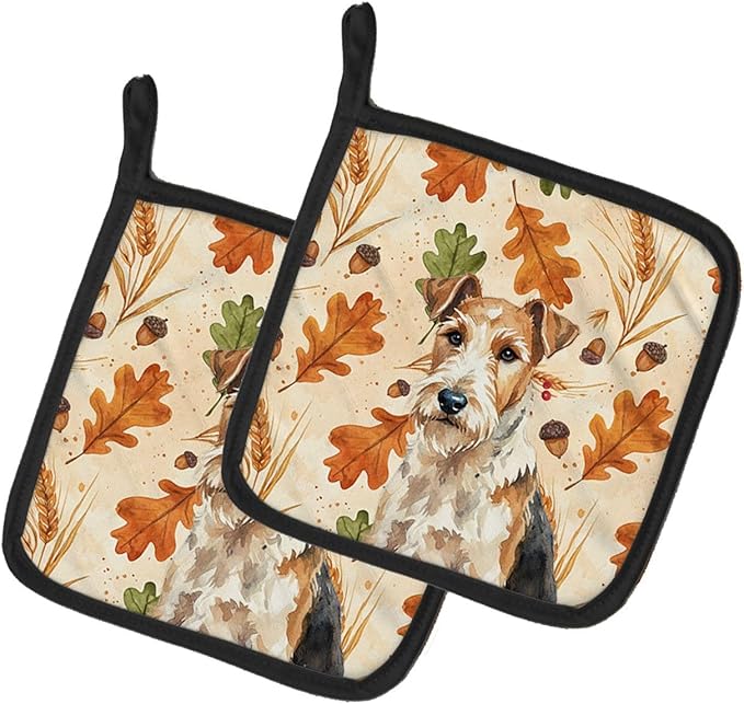Caroline's Treasures Wire Fox Terrier Heirloom Fall Pair of Pot Holders Pair 7.5x7.5 Quilted Insulated Hot Pads Decorative Kitchen Gift Made in USA