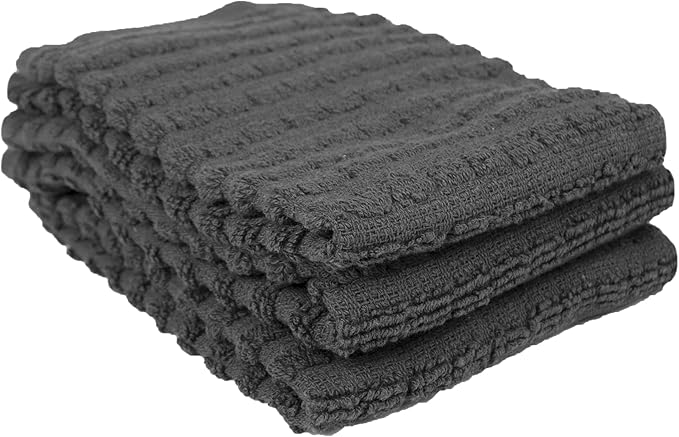 Ritz Royale Collection 100% Combed Terry Cotton, Highly Absorbent, Kitchen Dish Cloth Set, 13-3/4" x 12", 3-Pack, Solid, Graphite