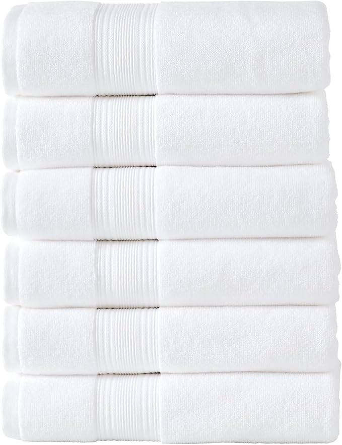 Modern Threads Hotel Collection 6-Pack 100% Ring Spun Cotton, Highly Absorbent Quick Drying Bath Towel Set, White, 24x48