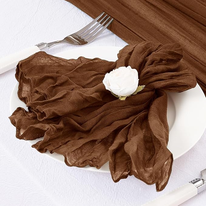 DeZerlor 30 Pack Brown Cheesecloth Napkins Tan Christmas Cloth Napkins Set of 30 Marron Holiday Dinner Napkins Bulk 21x21 Inches for Wedding Bridal Shower Baby Shower Xmas Parties